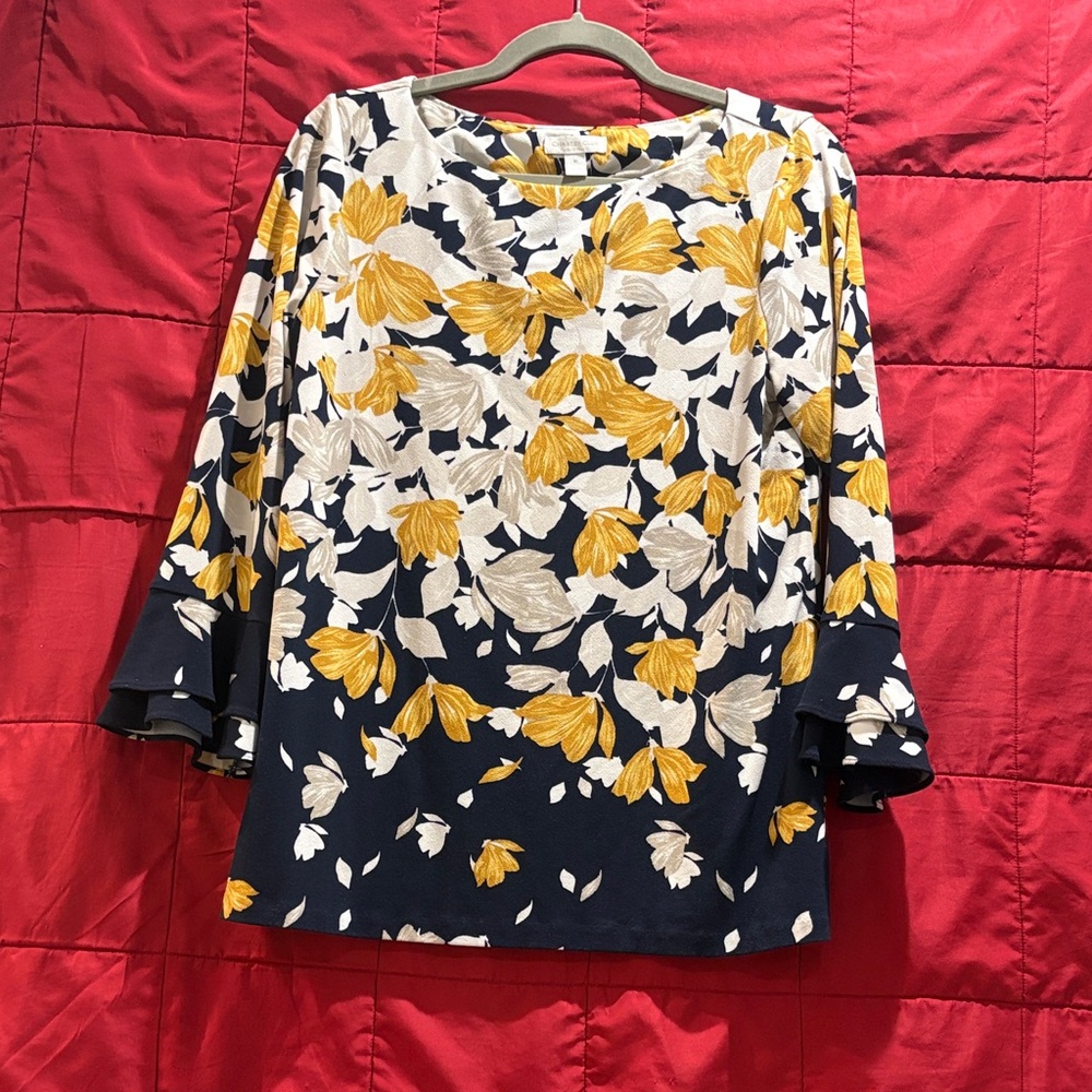 Floral Navy and Yellow Women's Top